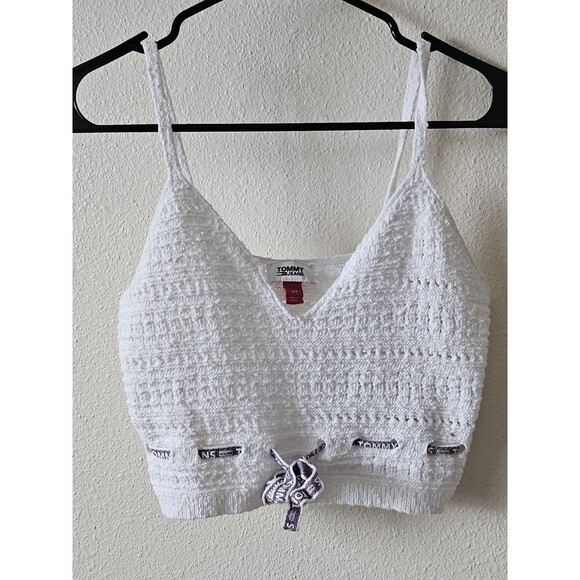 Tommy Hilfiger Tommy Jeans Women's Cropped Crochet Bra Top White Size Small. - Picture 7 of 12